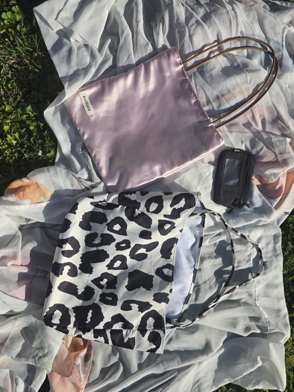 ArcDiary Pink Satin Tote Bag, Leopard Tote & Iris & Rainbow Full Wallet
